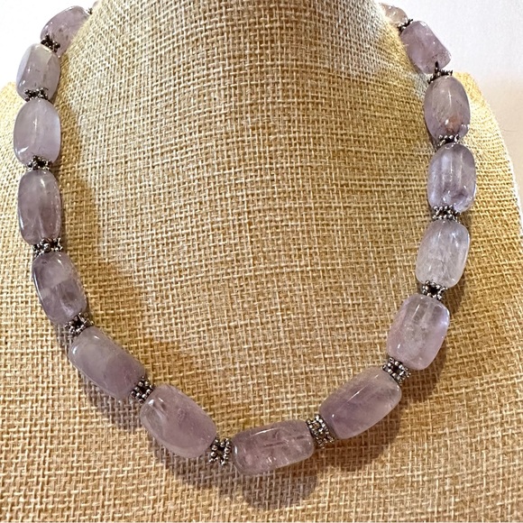 Gorgeous Amethyst Gemstone Necklace- genuine bead stones w/ silver tone spacers - Picture 5 of 11